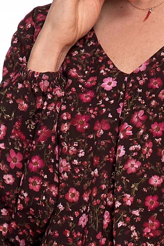 Koszula Damska Bluzka z Bufiastymi Rękawami w Kwiatki BORDOWY MORAJ - M na Arena.pl