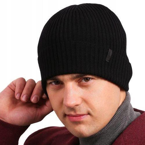 Czapka zimowa męska ciepła klasyczna CZARNA wełna MERINO na zimę 55-60 na Arena.pl