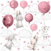 Naklejki Dla Dzieci Króliczki Różowe Balony Chmurki ZESTAW 120cm x 60cm