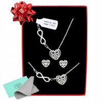 Komplet biżuterii srebrnej serce i nieskończoność 925 naszyjnik i kolczyki