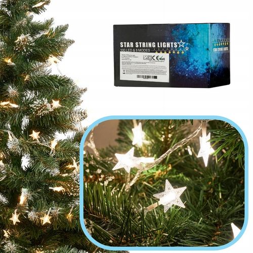 LAMPKI LED ŁAŃCUCH GWIAZDKI ŚWIĄTECZNE CHOINKOWE WESELE 10m 100LED na Arena.pl