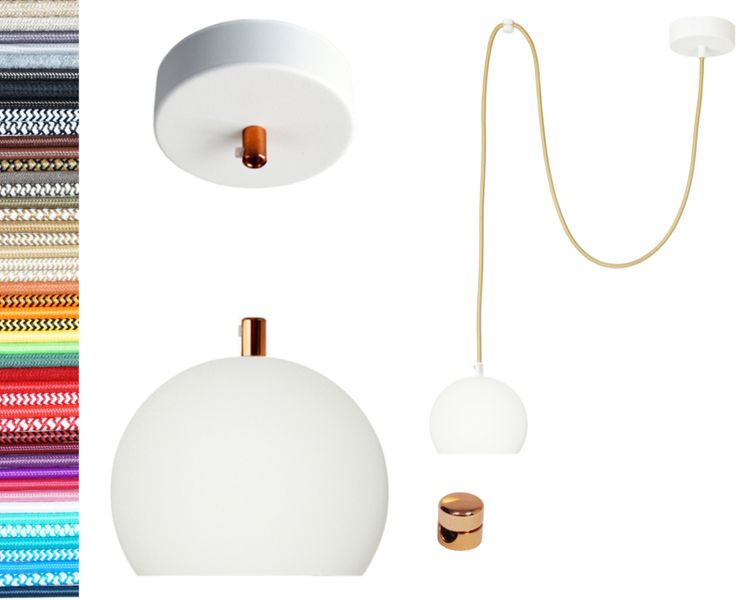 LAMPA wisząca KULA BIAŁA z miedzią pojedyncza 2m zdjęcie 1