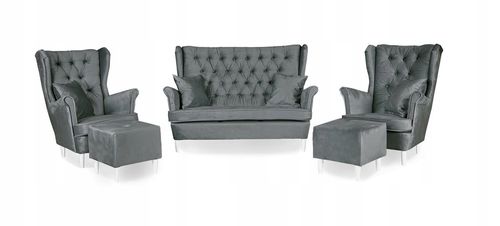 Zestaw wypoczynkowy mebli uszak Gaja sofa fotele pufy Family Meble komplet na Arena.pl