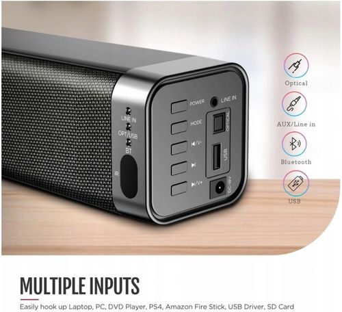 Soundbar Bomaker Odine I 2.0 czarny BT AUX USB OPT na Arena.pl