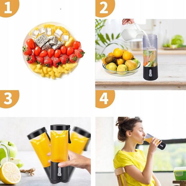 Blender do Koktajli 450ml z 6 Nierdzewnymi Żmijkami i 2000mAh Baterią zdjęcie 12