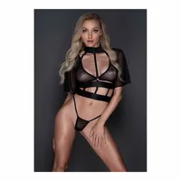 dreamgirl dreamer allure komplet: siateczkowy top z rękawem i stringi