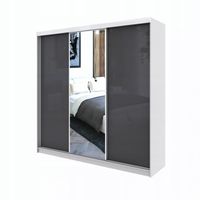 Szafa Przesuwna PARIS 250cm z lustrem 2 szuflady szary połysk