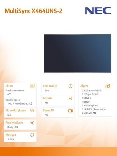Monitor 46in MultiSync X464UNS-2 VA 700cd/m2 na Arena.pl