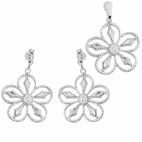 SREBRNY KOMPLET DUŻE KWIATY PRÓBA SREBRA 925