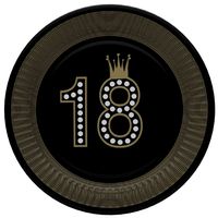 Talerzyki papierowe 18 urodziny czarne, 23 cm 8 szt.