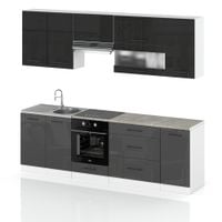 Meble Kuchenne Nowoczesne Duża Kuchnia Marocco 2.6m Czarny Szary Połysk