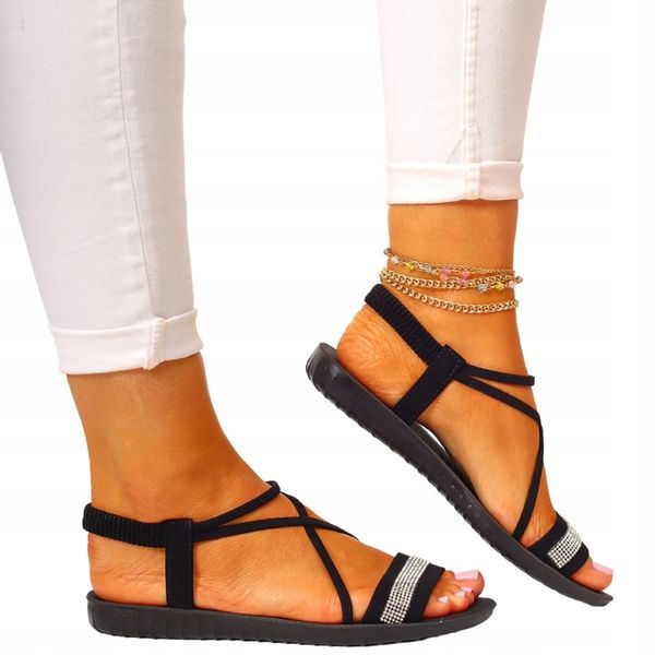 DAMSKIE SANDAŁY CZARNE LETNIE ELEGANCKIE WYGODNE CYRKONIE zdjęcie 7