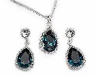 Komplet Zestaw Titanic Niebieski Z Kryształami Swarovski Naszyjnik Klipsy