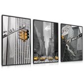 ZESTAW 3x Plakat W Ramie NOWY JORK Architektura Taxi 60cm x 80cm