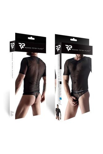 męski komplet z elastycznej siatki: t-shirt w serek, stringi xl na Arena.pl