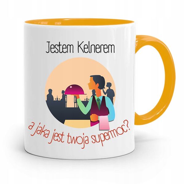 Dla Kelnera Kubek Żółty Jestem Kelnerem Prezent Z Nadrukiem Ze Zdjęciem zdjęcie 1
