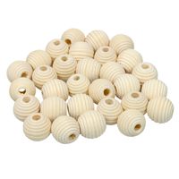 Drewniane koraliki KULA 14mm pożebrowane 30szt. surowe