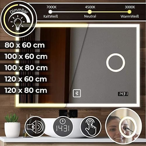 Aquamarin Lustro łazienkowe z oświetleniem LED, 80 x 60 cm na Arena.pl