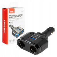 Rozdzielacz rozgałęźnik gniazda zapalniczki 12V 24V + woltomierz AMIO-04174