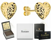 ZŁOTE KOLCZYKI SERCA SERDUSZKA DIAMENTOWANE 585 NA PREZENT