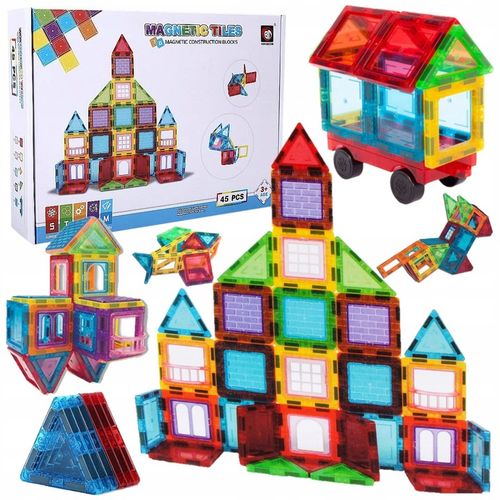 KOLOROWE Klocki Magnetyczne KONSTRUKCYJNE 3D XXL MAGNETIC TILES 45 Eelem. na Arena.pl