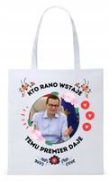 Mateusz Morawiecki Pis Torba Eco Biała Shopper Z Nadrukiem Ze Zdjęciem