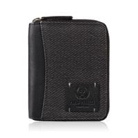 portfel męski w orientacji pionowej czarny bawełniany canvas i skóra