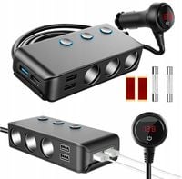 ROZDZIELACZ GNIAZDA ZAPALNICZKI ŁADOWARKA SAMOCHODOWA 120W SZYBKA QC 4xUSB