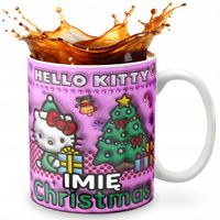 KUBEK 330ml Z GRAFIKĄ PREZENT NA ŚWIĘTA WZORY- HELL.O KITT.Y KURO.MI + IMIĘ