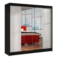 Szafa przesuwna Basti II z lustrem 200cm - garderoba- CZARNY/BIAŁY