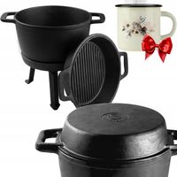 KOCIOŁEK ŻELIWNY GARNEK MYŚLIWSKI NA OGNISKO 3W1 STOJĄCY 10L + PATELNIA!