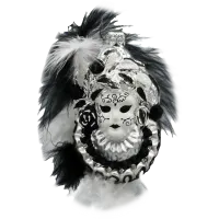 Bombka choinkowa szklana: Maska karnawałowa z piórami: czarna