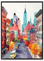 Plakat w ramie ilustracja nowego jorku kamienica 21x30 cm w czarnej ramie