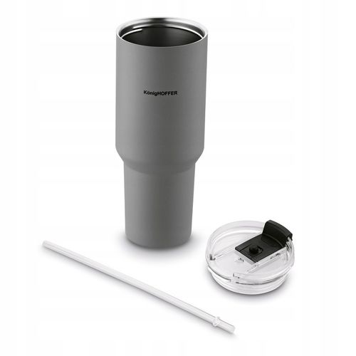 KUBEK TERMICZNY ze słomką PRÓŻNIOWY SZARY DUŻY Konighoffer Davos 1200 ml na Arena.pl