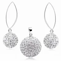 WISZĄCY SREBRNY KOMPLET BIAŁE KULKI 12MM 20MM KRYSZTAŁKI CRYSTAL BEADS
