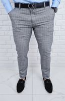Szare eleganckie materialowe spodnie w krate slim fit Polo-1 - 31