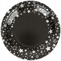 Zestaw talerzyków papierowych 18cm jednorazowe czarne 15szt. gwiazdki