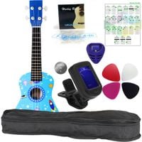 Ukulele sopranowe Rakiety Pokrowiec Struny Kostki Stroik Akordy ZESTAW