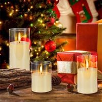 3 ŚWIECE ŚWIECZKI OZDOBNE LED SZKŁO DEKORACYJNE ŚWIĄTECZNE + PILOT