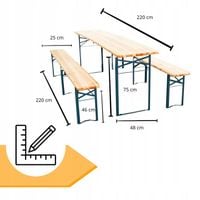 ZESTAW PIWNY OGRODOWY DREWNIANY BAROWY KOMPLET SKŁADANY STÓŁ 2 ŁAWKI 220 cm