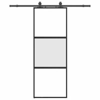 Drzwi przesuwne z zestawem okuć czarne 76x205cm szkło hartowane