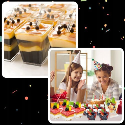 KUBEK PUCHARKI NA PRZEKĄSKI DESERY POJEMNIK NA DESER KWADRATOWY 120ml 50szt na Arena.pl