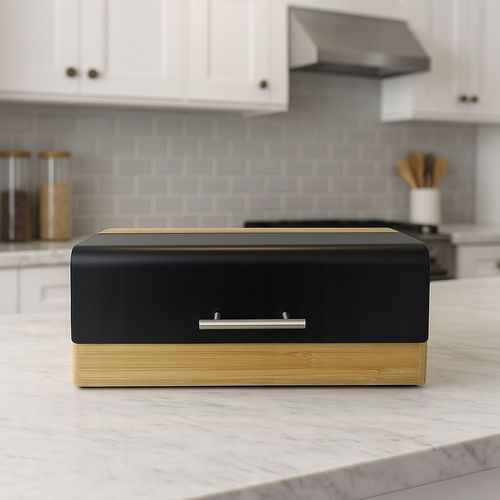 Chlebak bambusowy czarna stal pojemnik na pieczywo nowoczesny desig kuchnia na Arena.pl