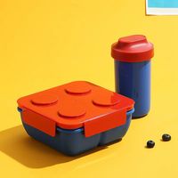 JUSTINLAU Przenośny, szczelny pojemnik na lunch, kolorowe klocki do składania – Red 1100ML and Cup