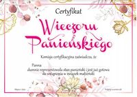 Certyfikat na Wieczór Panieński Przyszła Panna Młoda + ANTYRAMA CWP-001