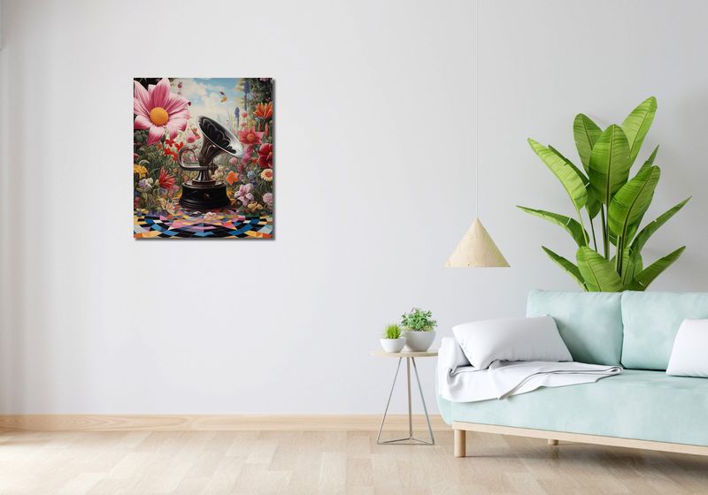 Obraz 60x70cm Gramofon w Kwiatach zdjęcie 2