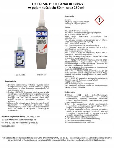 USZCZELNIACZ ZŁĄCZY KOŁNIERZOWYCH LOXEAL 58-31 PŁYNNA USZCZELKA 250 ml na Arena.pl