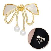 broszka ozdobna złota kokardka  masa perłowa i cyrkonie bz197