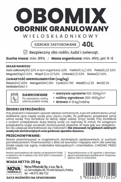 Naturalny nawóz do roślin obornik OBOMIX Końsko-Kurzy granulowany 40 litrów zdjęcie 4