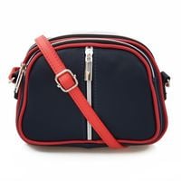 VERA PELLE torebka skórzana listonoszka 3 komorowa V463 granatowa+czerwona